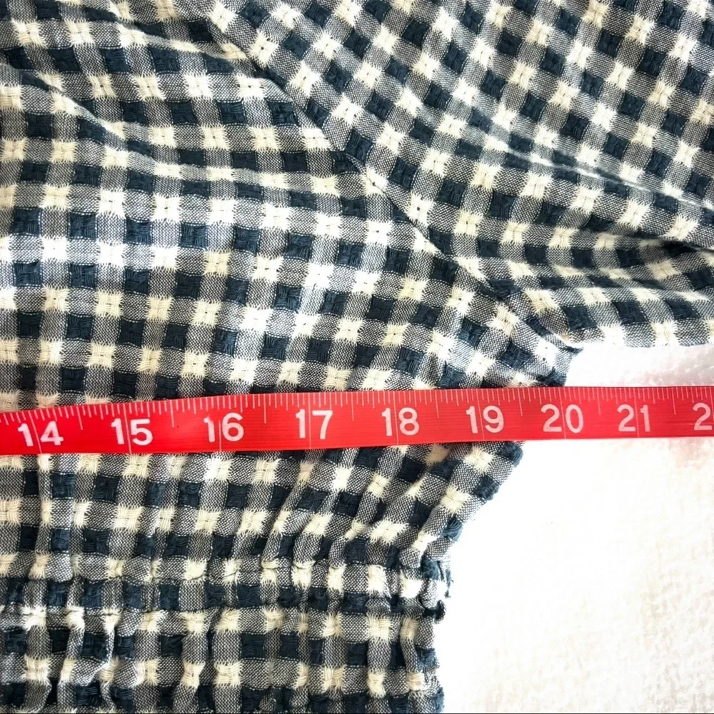 Madewell Black and White Gingham Smocked Peplum Blouse